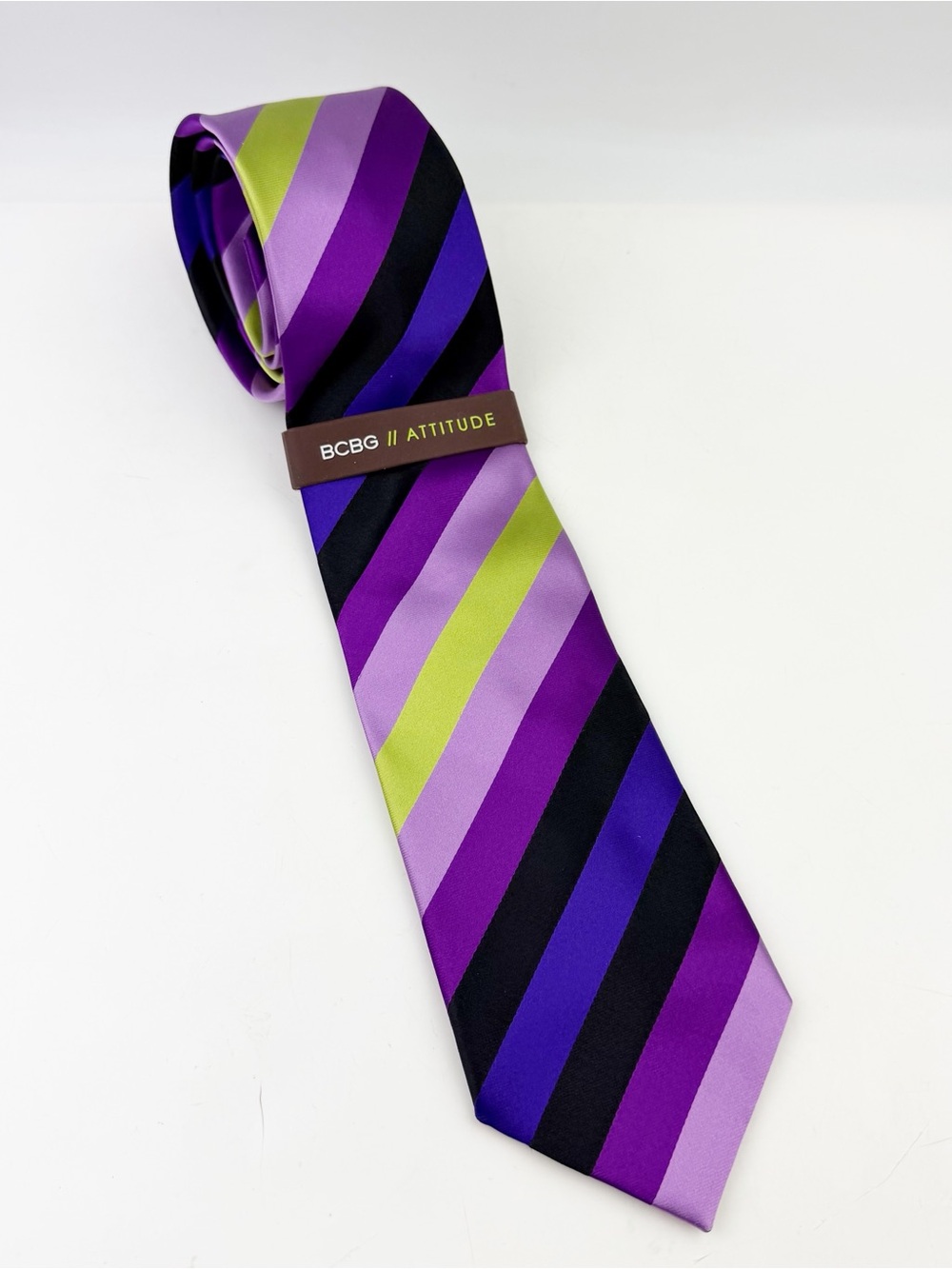 BCBG Max Azria Attitude Necktie Purple Green Striped Dress Holiday Y2K Silk NWT